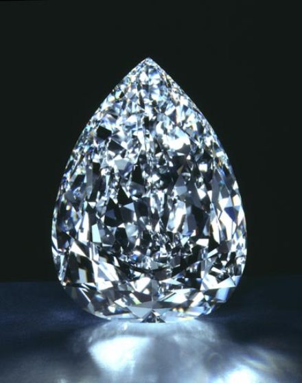 The Millennium Star is a 203.04-carat, D-color, pear-shaped, diamond with an internally flawless clarity grade (IF).