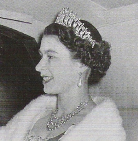Queen Elizabeth II wearing the 1913 version of the Cambridge Lovers Knot Tiara. 