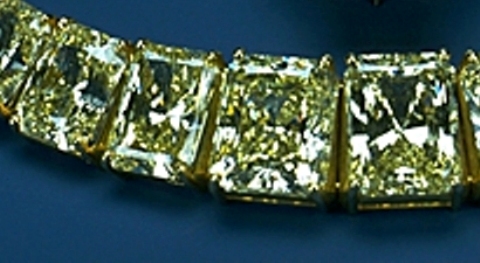 Section of the Hooker Starburst Necklace enlarged to show the rectangular starburst-cut diamonds 